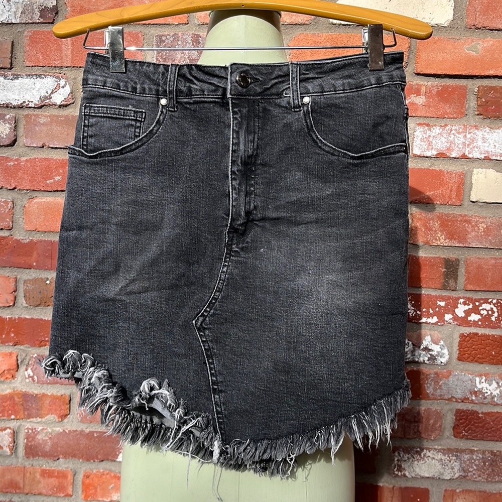 Listicle Frayed Black Denim Skirt, Size Small